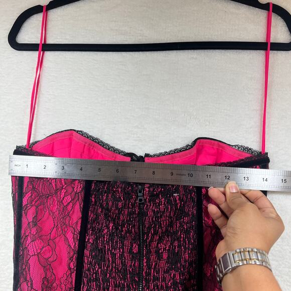 Alice + Olivia Pink Black Lace Bustier Corset Ruffle Belted Mini Dress Sz 6 NWT - Picture 12 of 16